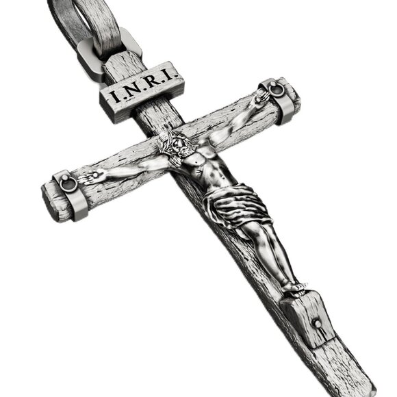 Jewelry - Brass Crucifix Cross Necklace, 1.8 Inch Pendant, Lobster Clasp